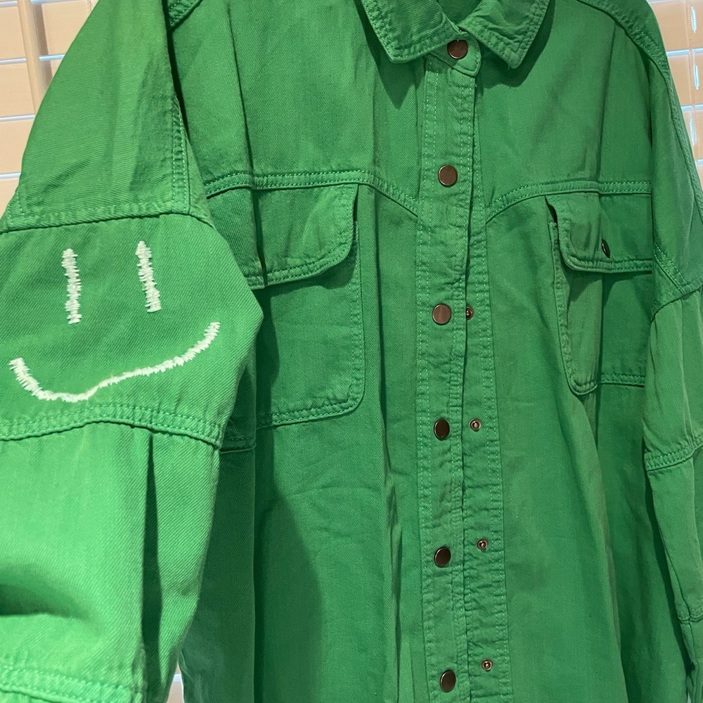 Happy face green shacket